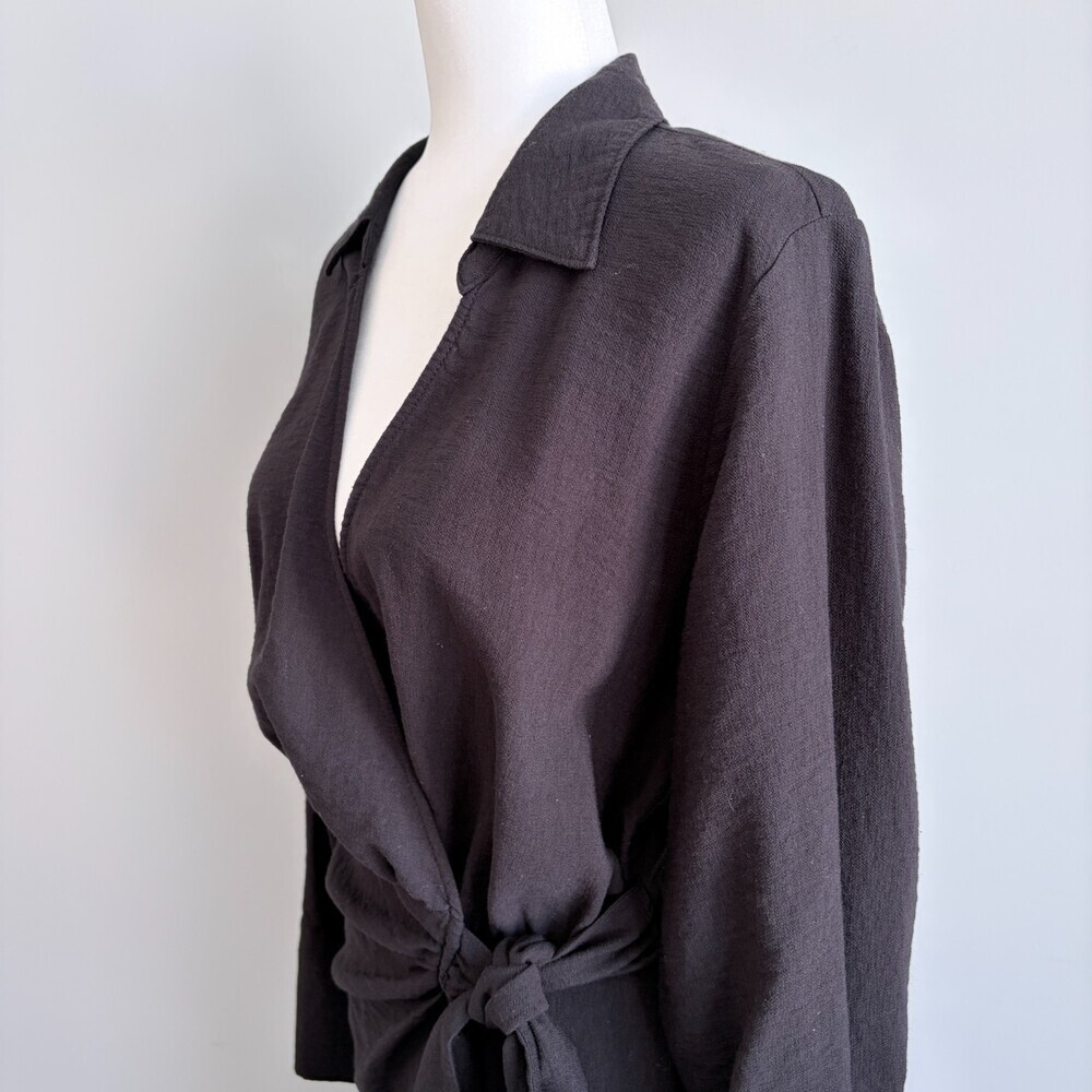 H&M Wrap Dress Mini Deep V Black Cocktail Party Date Night Size Small - Picture 9 of 13